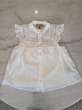 Philosophy White Eyelet Ruffle Sleeve Button-Front Blouse